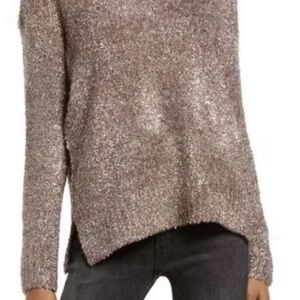 AllSAINTS  Women's Sparkle V Neck Brown/Pink Multi Shimmer Sweater Sz S EUC